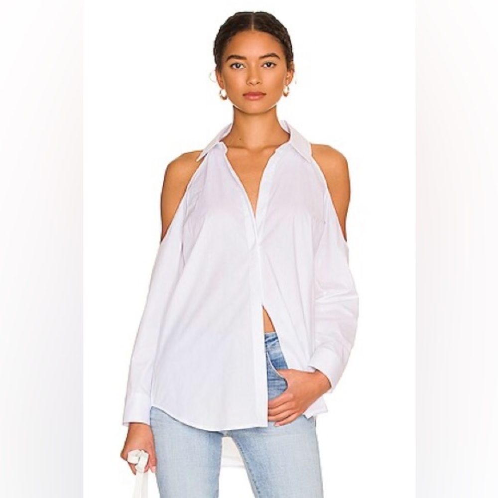 Cold-Shoulder White Button-Front Women's Top